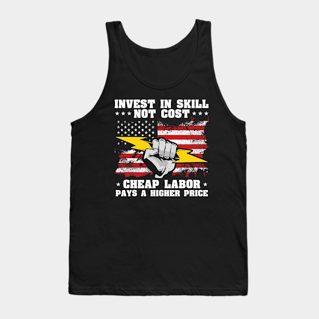 US American Flag Labor Day Patriotic Union Worker Tank Top by everetto